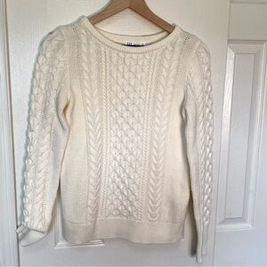 GAP Fitted Ivory Cable Knit 100% Cotton Long Sleeve Sweater